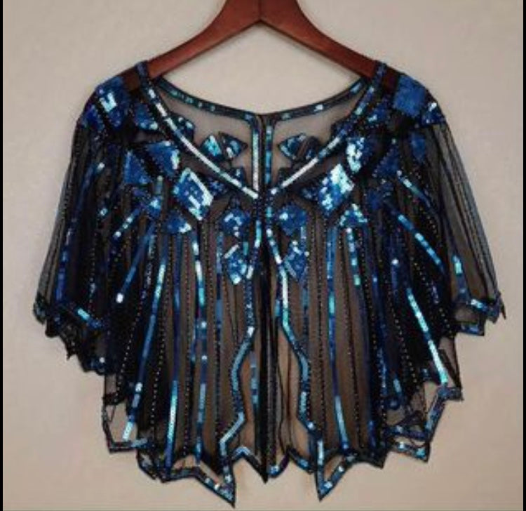 Vintage Glamour Shawl Cardigan , Sequined, Lace,Mesh