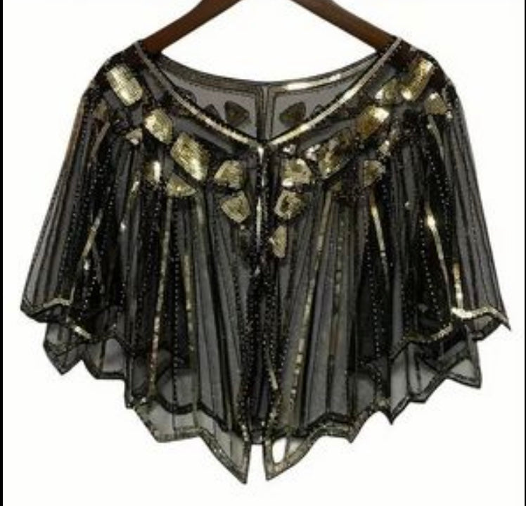Vintage Glamour Shawl Cardigan , Sequined, Lace,Mesh