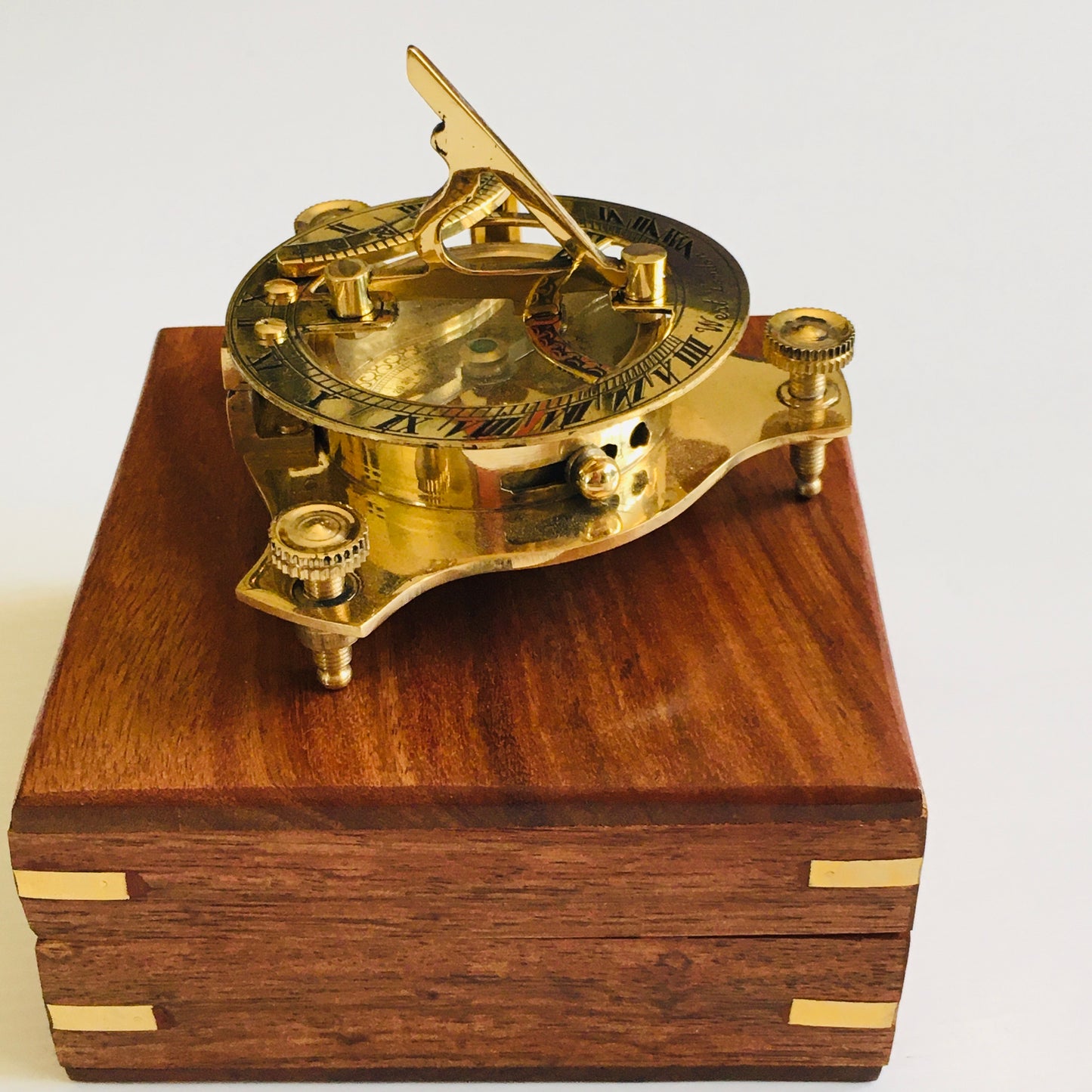 3” Solid Brass Sundial Compass 3inch with lovely wooden display box