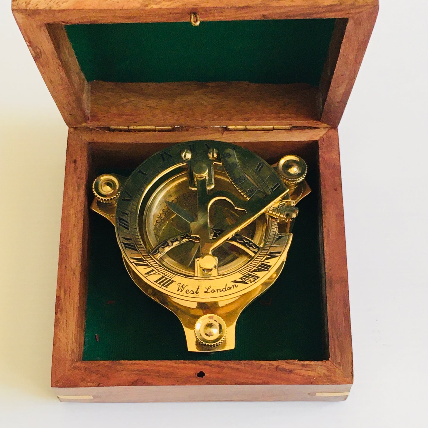 3” Solid Brass Sundial Compass 3inch with lovely wooden display box