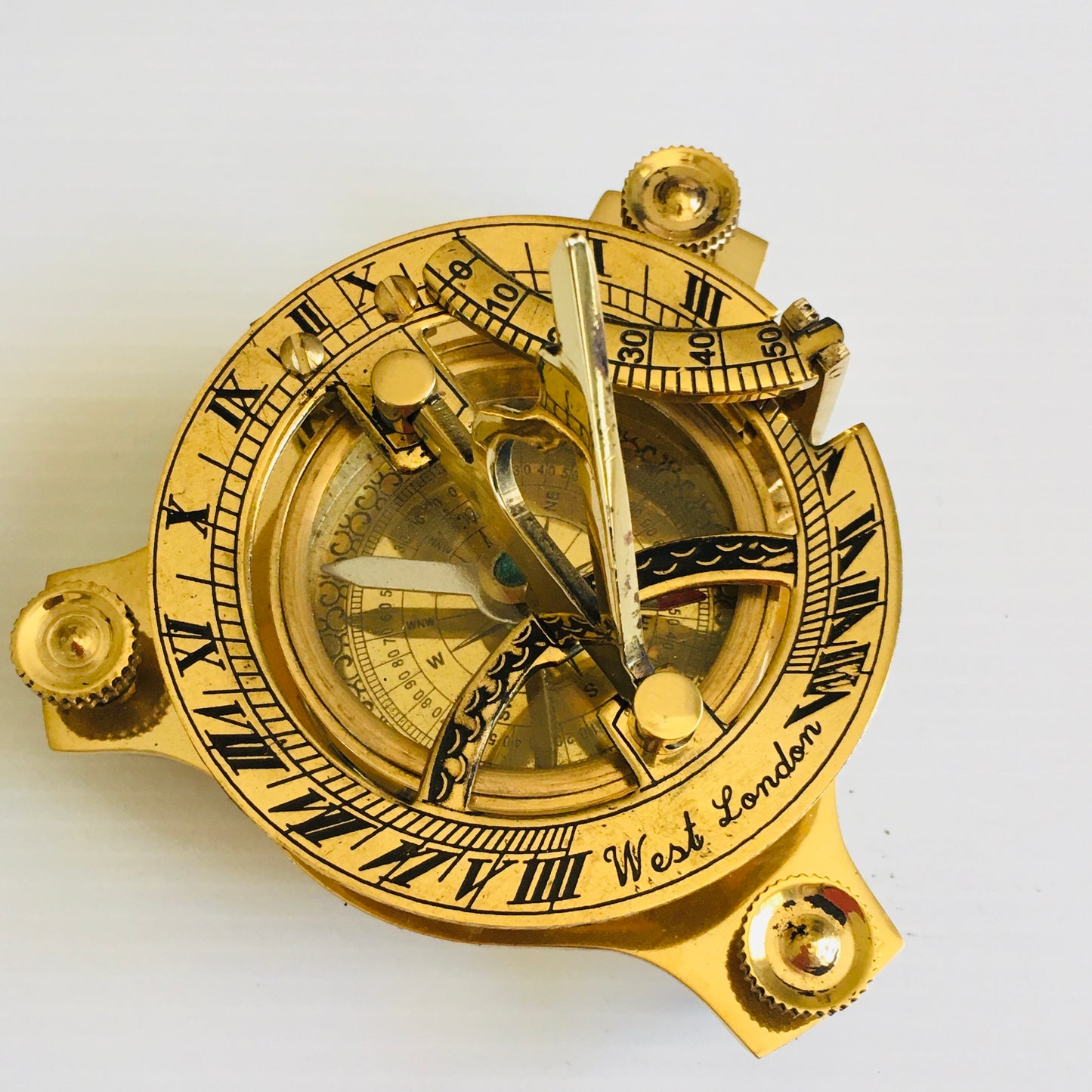3” Solid Brass Sundial Compass 3inch with lovely wooden display box