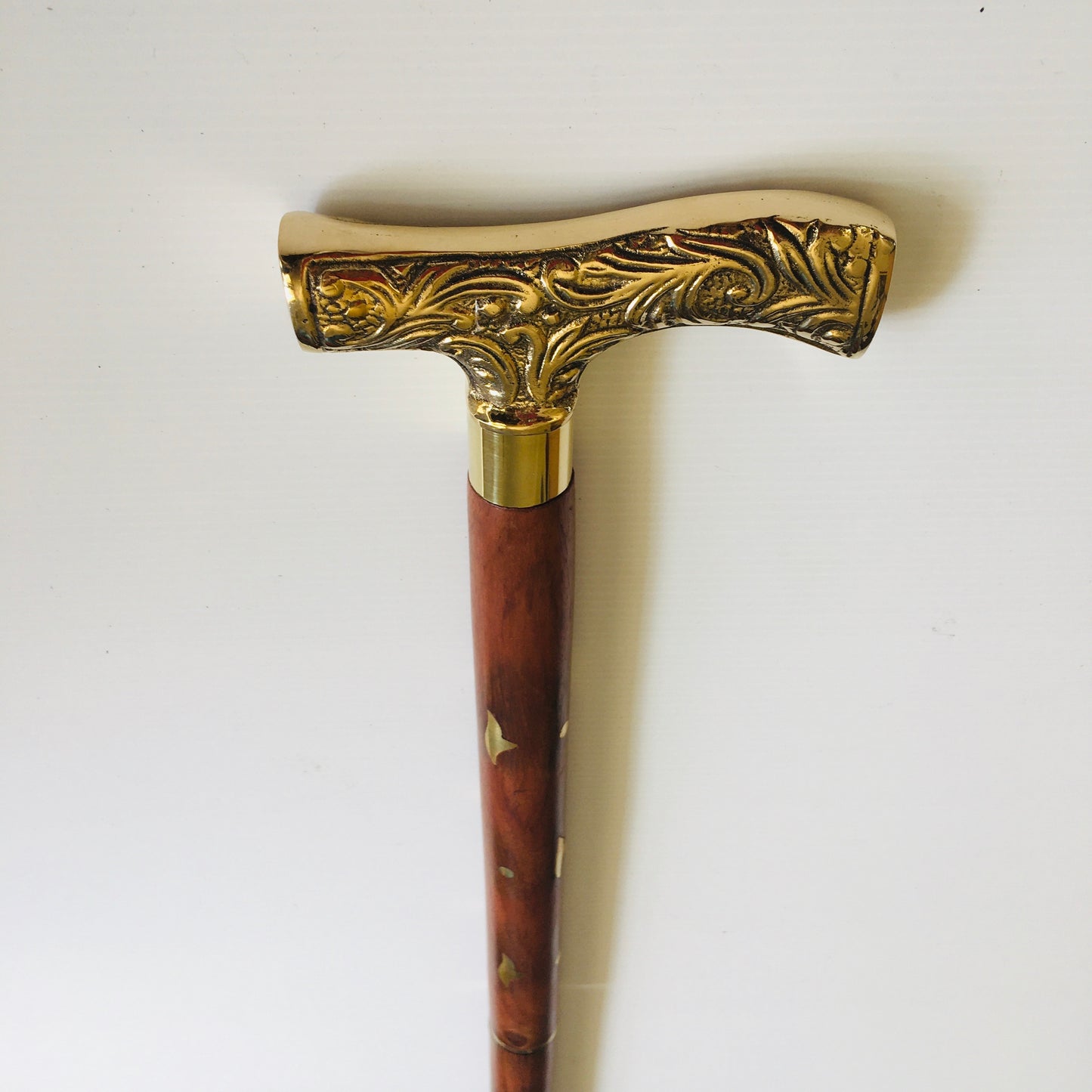 Walking Stick with Solid Brass "T " handle on brown brass inlay stick