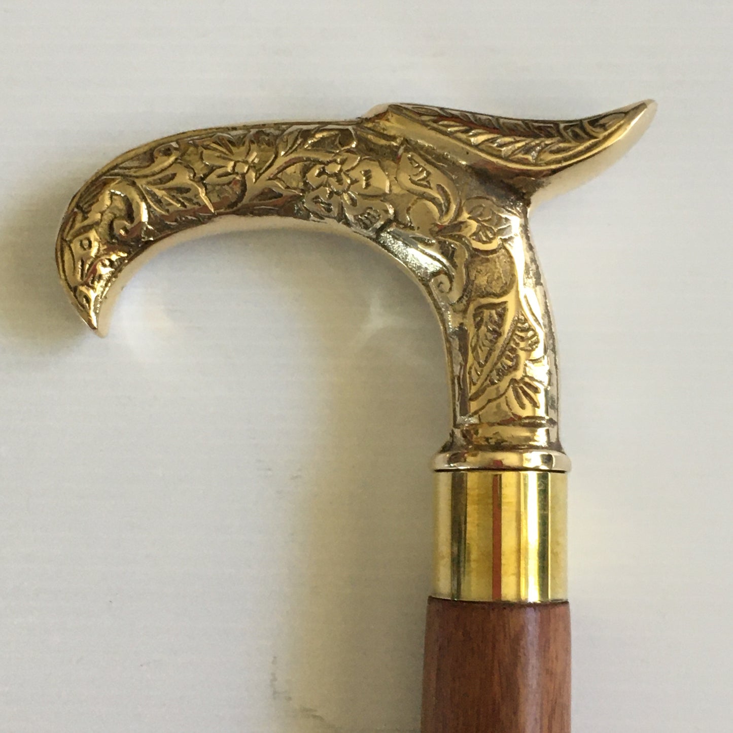 Walking Stick with Solid Brass Eagle Handle on Brass Inlaid Stick