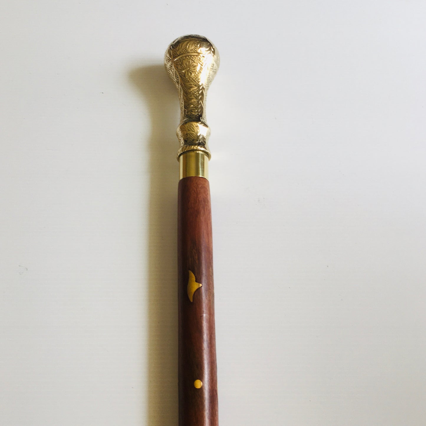 Walking Stick Brown with brass inlay and Round Pillar Handle