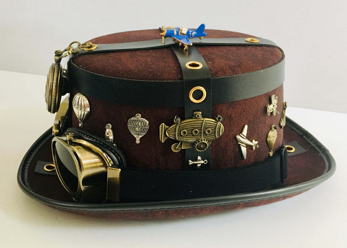 Steampunk Style Top Hat with aviator goggles (Item #NC84)