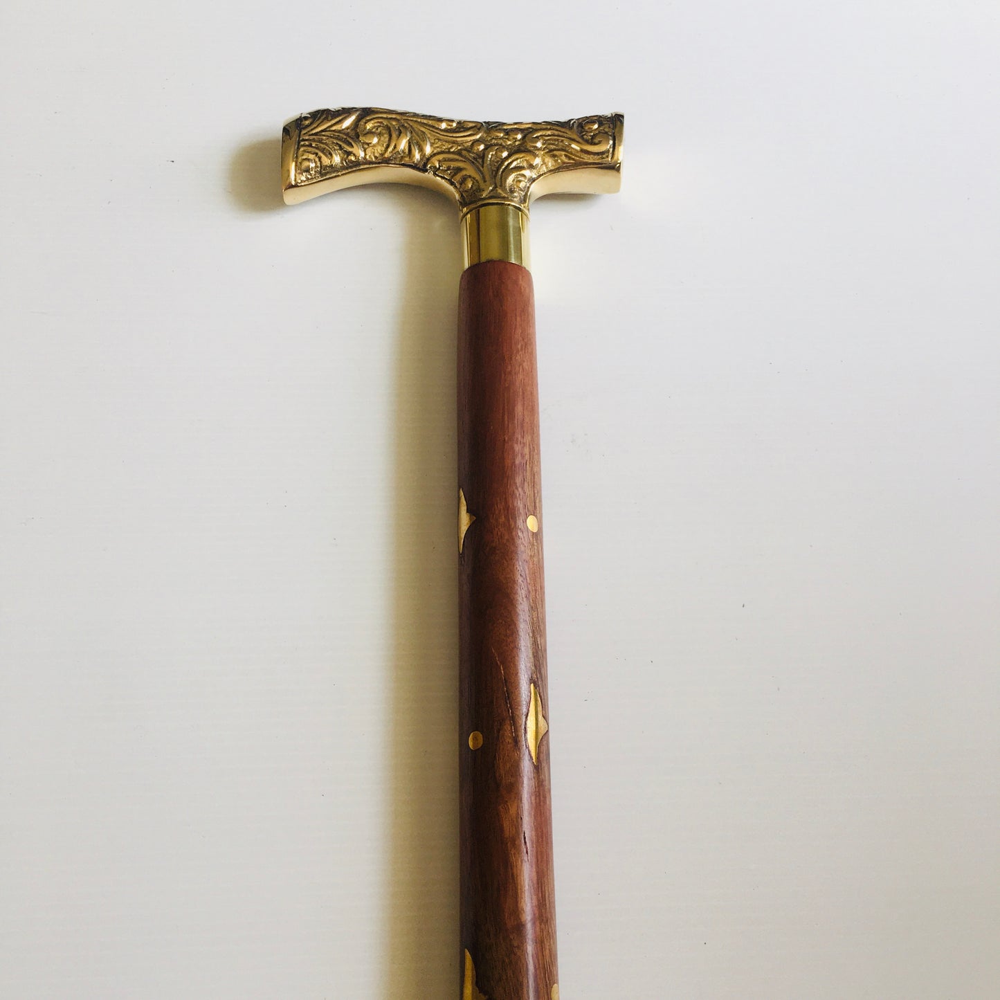 Walking Stick with Solid Brass "T " handle on brown brass inlay stick