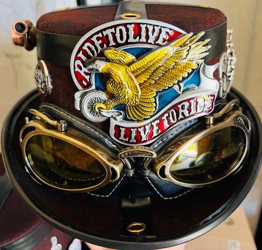 Steampunk Style (Biker Theme) Hat with Aviator Goggles (Item #449)