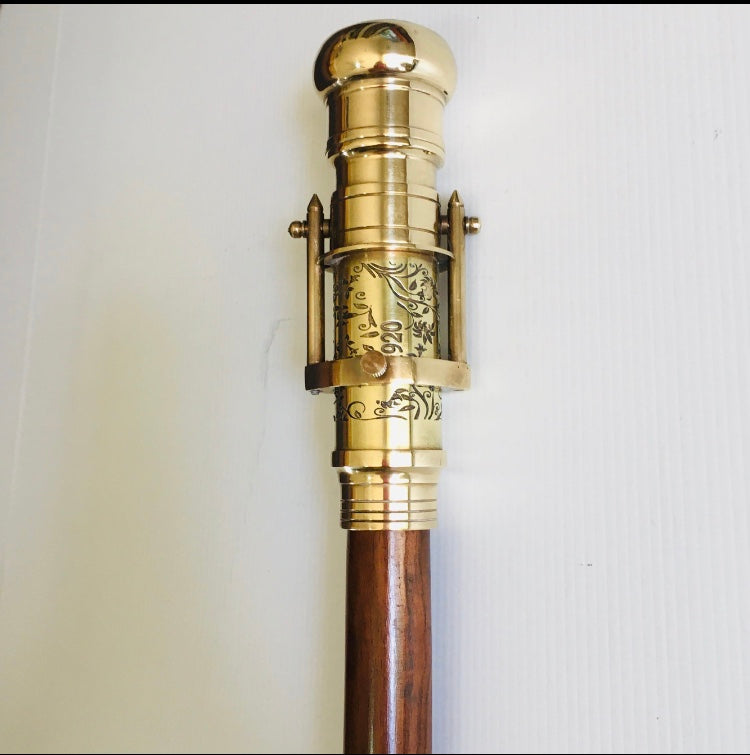 Walking Stick with Hidden Telescope and solid brass compass handle.