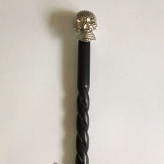 Walking Stick Black Turned wood with Silver Skull Handle
