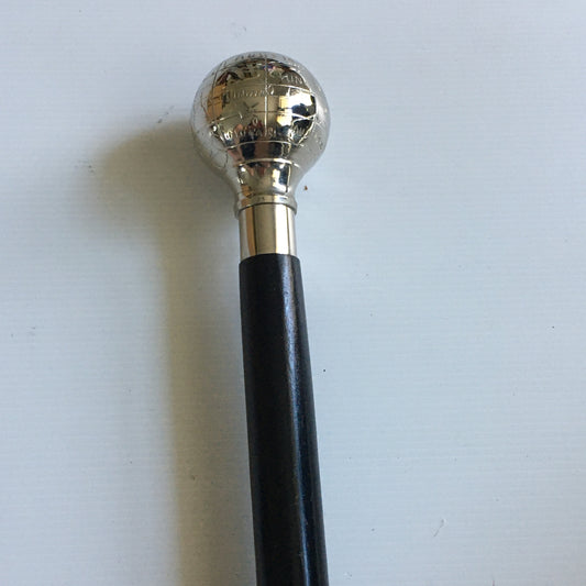 Walking Stick with Silver Globe Handle on a plain black stick