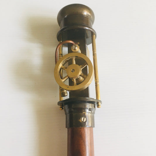 Walking Stick with steam engine handle on brown stick