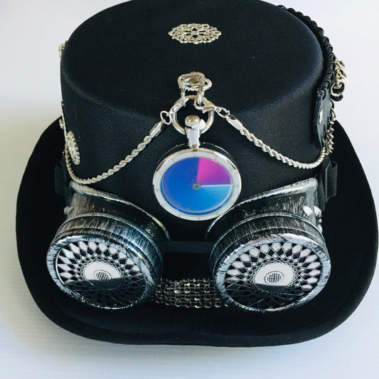 Steampunk  Style  black Top Hat clock and goggles (Item #32)