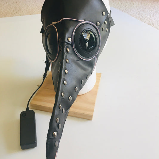 Plague Doctor Face Mask PU leather with white eel light