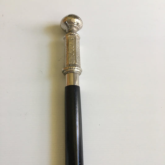 Walking Stick with Silver Pillar Handle on plain black stick