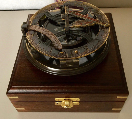 Solid Brass 5” Sundial Compass with lovely wooden box