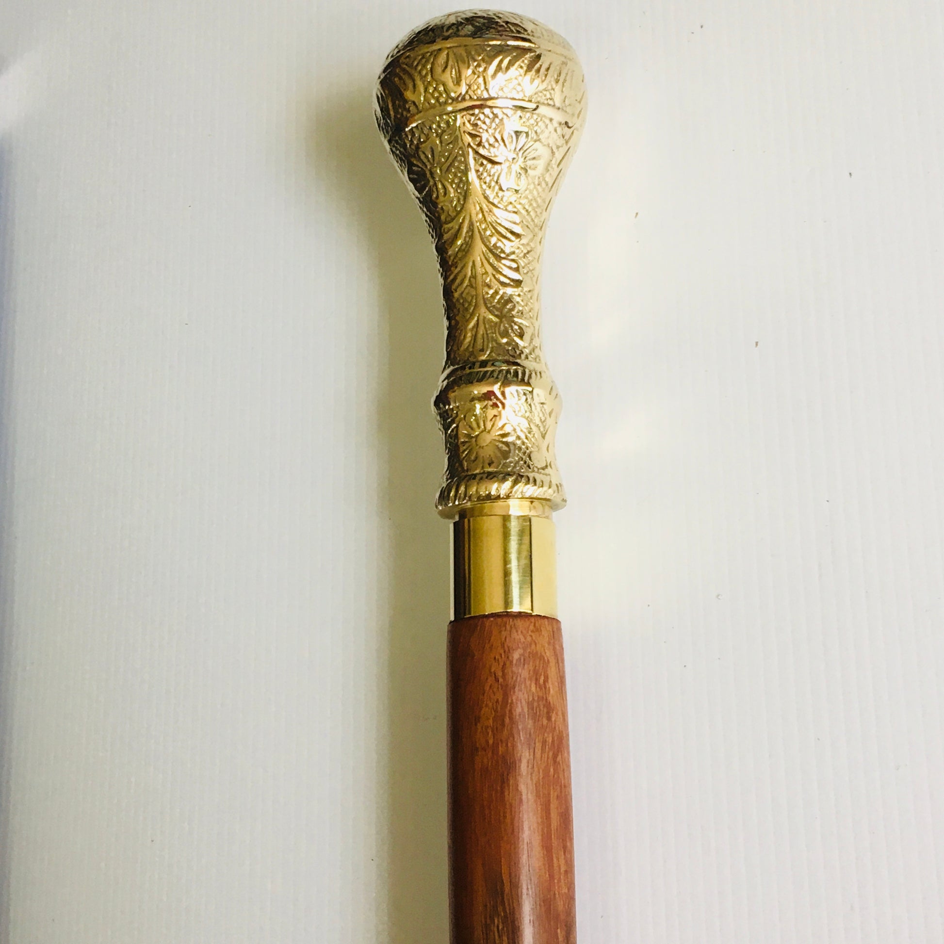 Walking Stick Brown with brass inlay and Round Pillar Handle