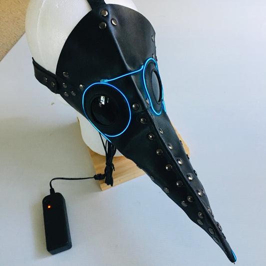 Plague Doctor Leather face mask with blue eel light